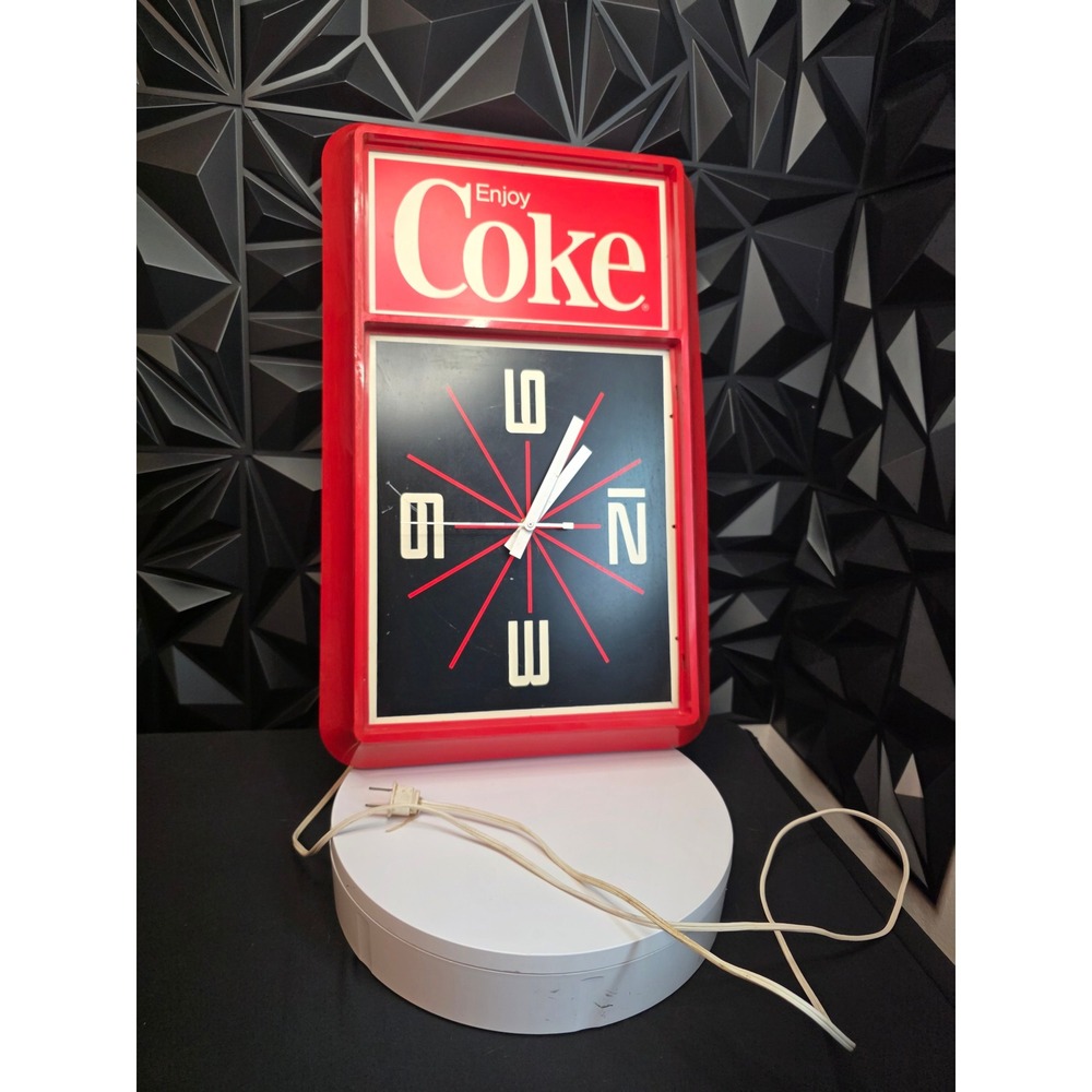 Vintage Enjoy Coca-Cola Electric Wall Clock 20x12 Red Sign Advertising Retro